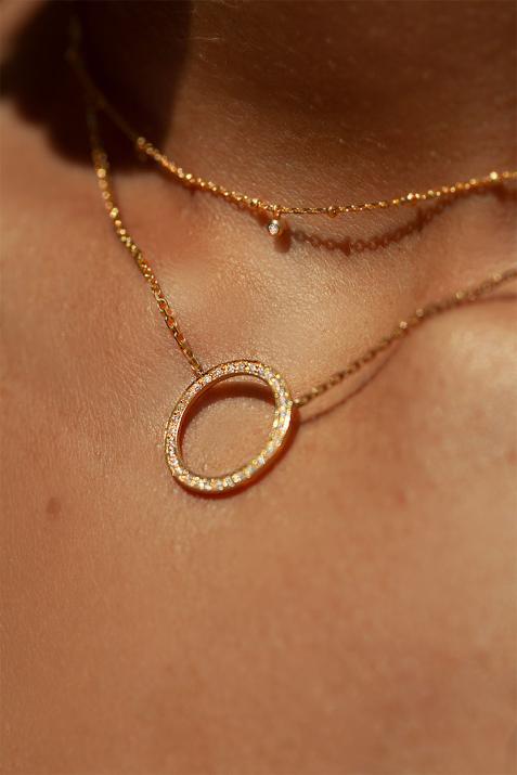 Chain Necklace For Women with 0.16ct Round Diamond in Yellow Gold Pavé Setting - Redline - 0++