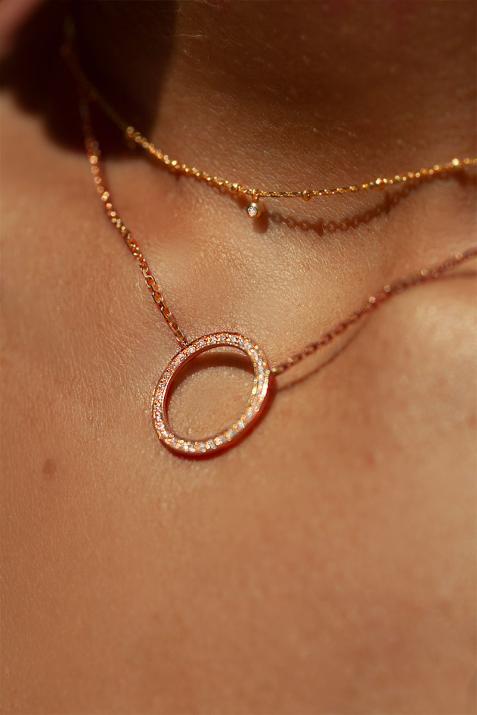 Chain Necklace For Women with 0.16ct Round Diamond in Rose Gold Pavé Setting - Redline - 0++