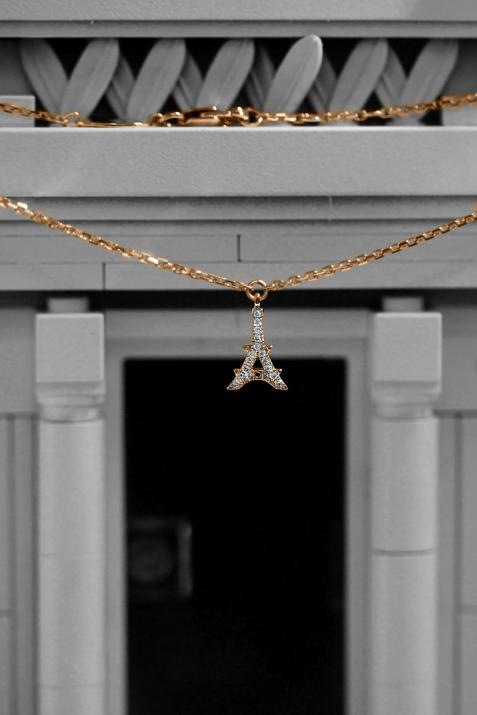 Rose gold chain necklace with diamond-paved Eiffel Tower - Redline - 0++