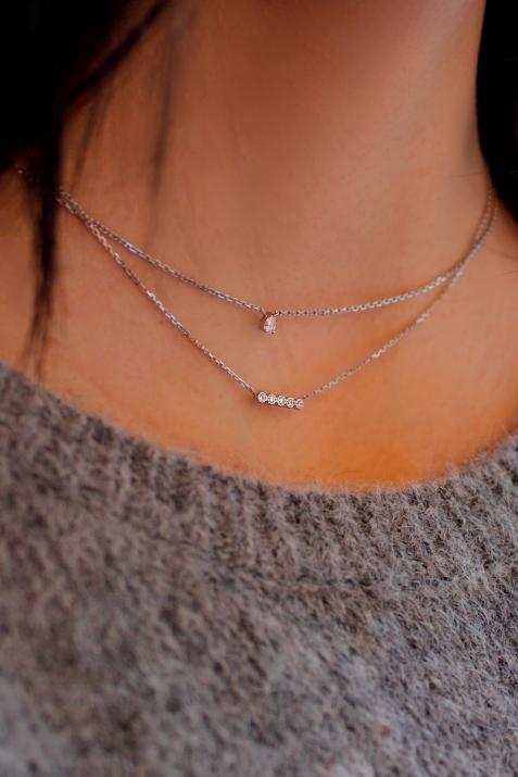 Chain necklace with 0.07ct diamonds in white gold prong setting - Redline - 0++