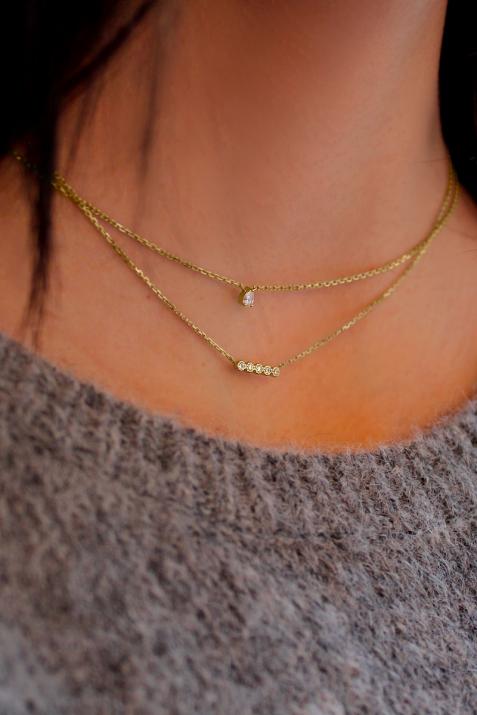 Chain necklace with 0.07ct diamonds in yellow gold prong setting - Redline - 0++