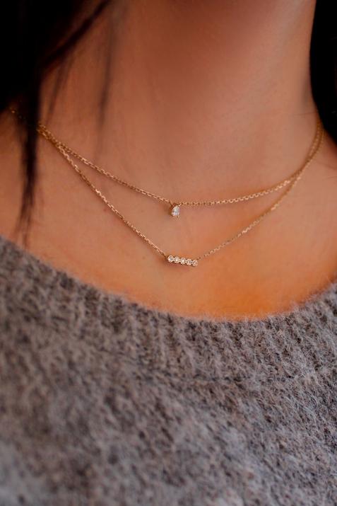 Chain necklace with 0.07ct diamonds in rose gold prong setting - Redline - 0++