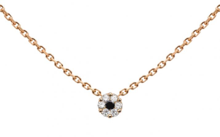 Chain necklace with white diamonds and a black diamond in rose gold cluster style setting - Redline