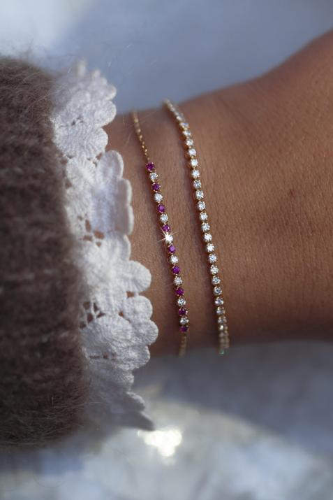 Rubies and diamonds chain bracelet in white gold prong setting - Redline - 0++