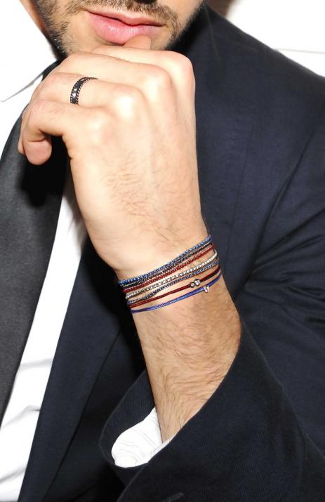 Multistring Bracelet For Men with 0.15ct Round Diamond in Yellow Gold Bezel Setting - Redline - 0++