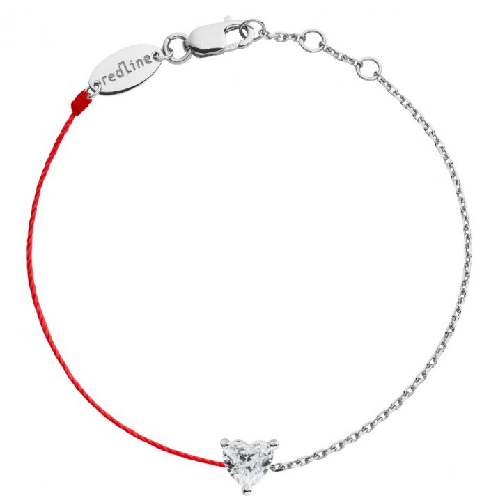 String and chain bracelet with 0.2ct heart shaped diamond in white gold prong setting - Redline - 0++