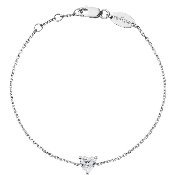 Chain bracelet with 0.2ct heart shaped diamond in white gold prong setting - Redline - 0++