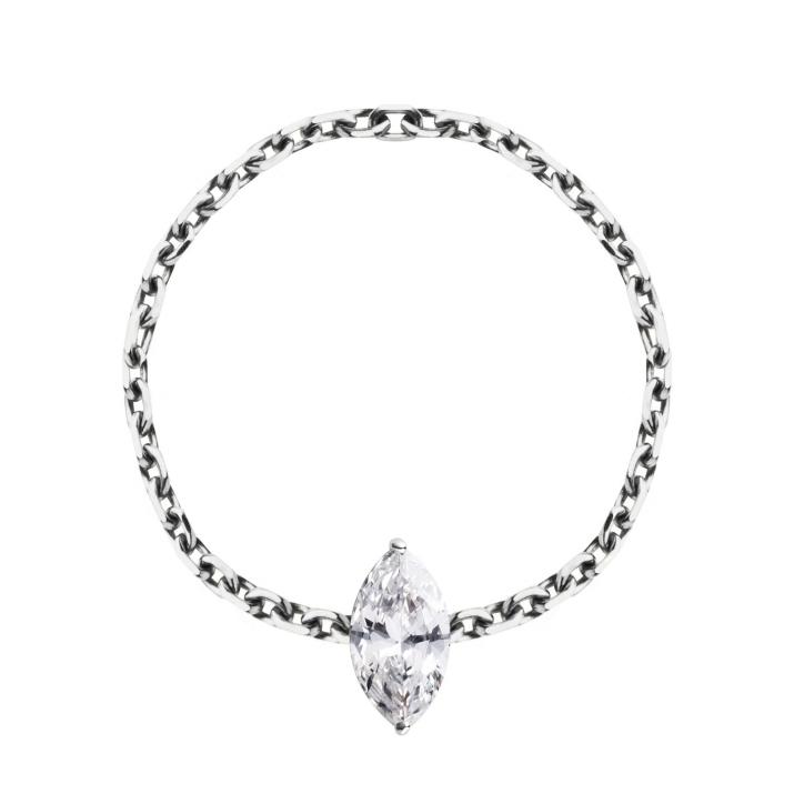 Chain ring with 0.2ct marquise cut diamond in white gold prong setting - Redline - 0++