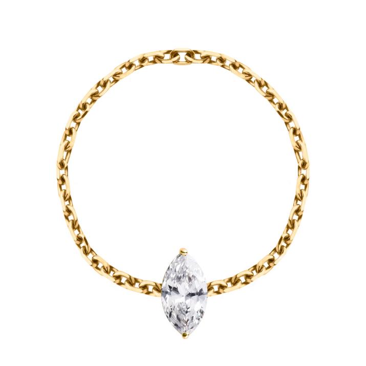 Chain ring with 0.2ct marquise cut diamond in yellow gold prong setting - Redline - 0++