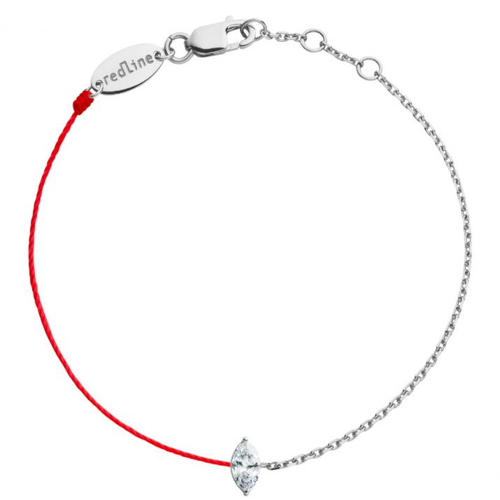String and chain bracelet with 0.2ct marquise cut diamond in white gold prong setting - Redline - 0++