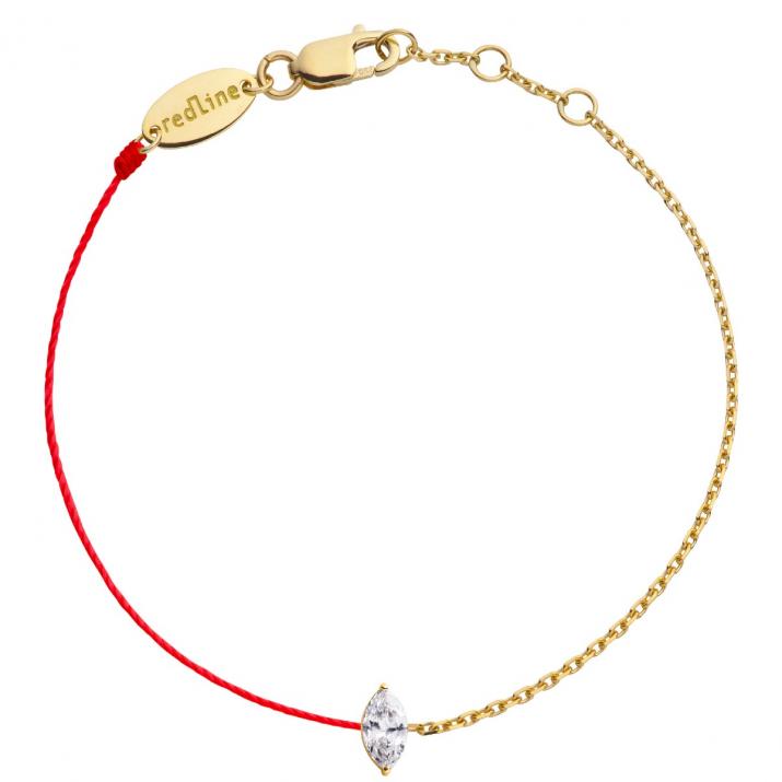 String and chain bracelet with 0.2ct marquise cut diamond in yellow gold prong setting - Redline - 0++