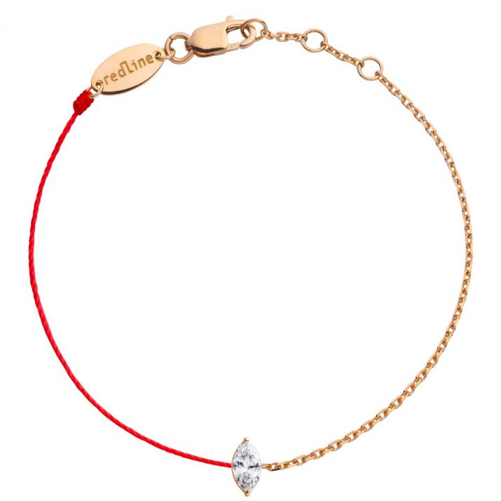 String and chain bracelet with 0.2ct marquise cut diamond in rose gold prong setting - Redline - 0++