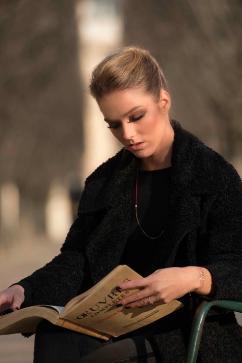 String and chain long necklace with 0.05ct diamonds set in yellow gold cluster style setting - Redline - 0++