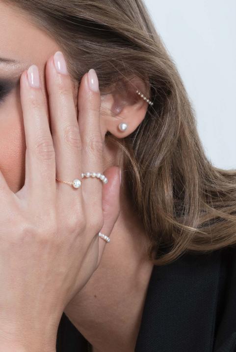 Rose gold chain ring with Akoya pearls - Redline - 0++