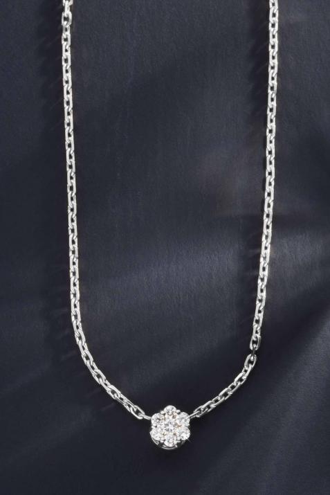 Chain necklace with 0.1ct diamonds in white gold cluster style setting - Redline - 0++