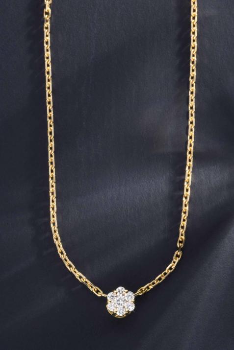Chain necklace with 0.1ct diamonds in yellow gold cluster style setting - Redline - 0++
