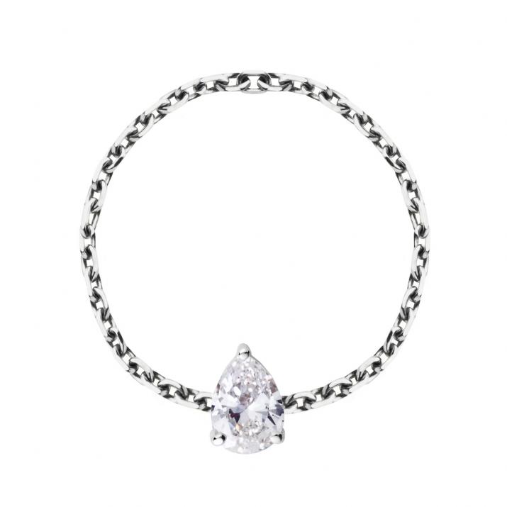 Chain ring with 0.2ct pear shaped diamond in white gold prong setting - Redline