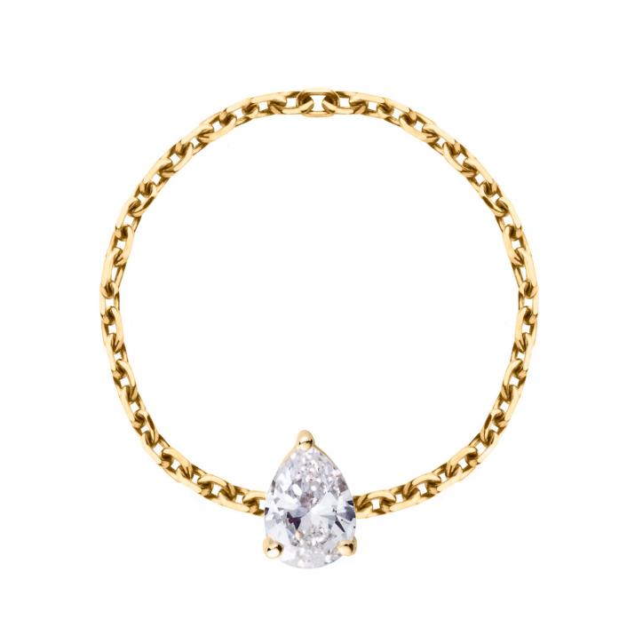 Chain ring with 0.2ct pear shaped diamond in yellow gold prong setting - Redline