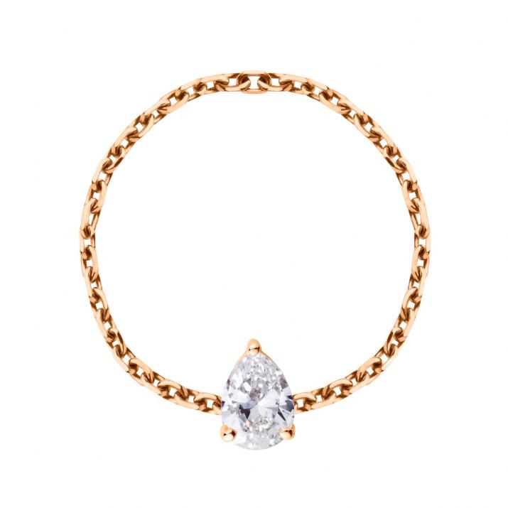 Chain ring with 0.2ct pear shaped diamond in rose gold prong setting - Redline