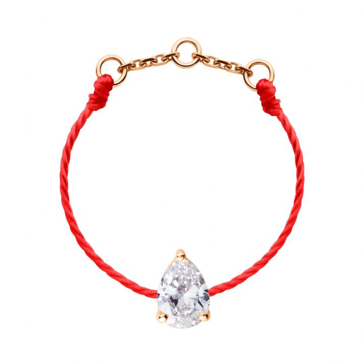 String ring with 0.2ct pear shaped diamond in rose gold prong setting - Redline - 0++