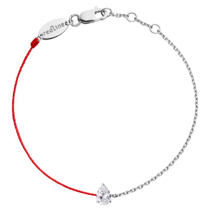 String and chain bracelet with 0.2ct pear shaped diamond in white gold prong setting - Redline - 0++