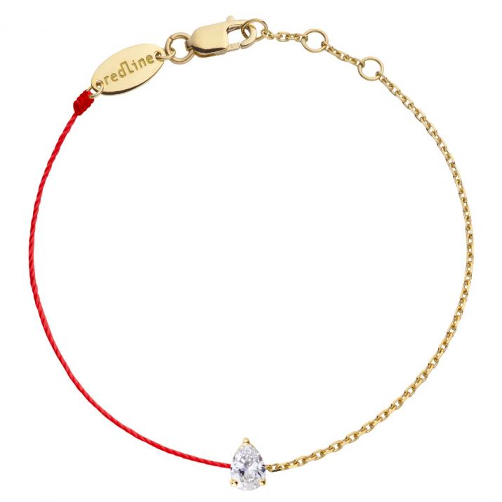 String and chain bracelet with 0.2ct pear shaped diamond in yellow gold prong setting - Redline - 0++