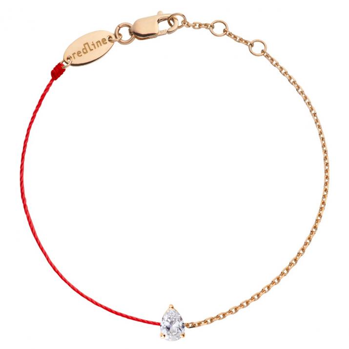String and chain bracelet with 0.2ct pear shaped diamond in rose gold prong setting - Redline - 0++