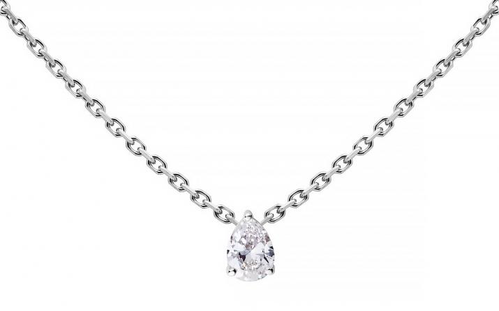 Chain necklace with 0.2ct pear shaped diamond in white gold prong setting - Redline - 0++