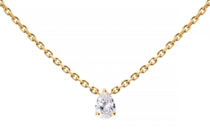 Chain necklace with 0.2ct pear shaped diamond in yellow gold prong setting - Redline - 0++