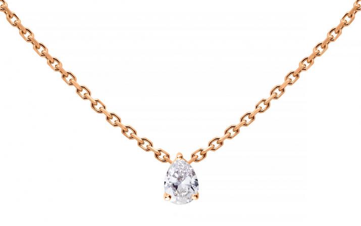 Chain necklace with 0.2ct pear shaped diamond in rose gold prong setting - Redline - 0++