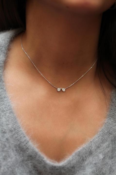 Chain Necklace For Women with 0.12ct Round Diamond in White Gold Pavé Setting - Redline - 0++