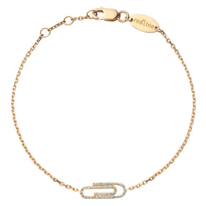 Yellow gold chain bracelet with diamond-paved paper clip - Redline - 0++